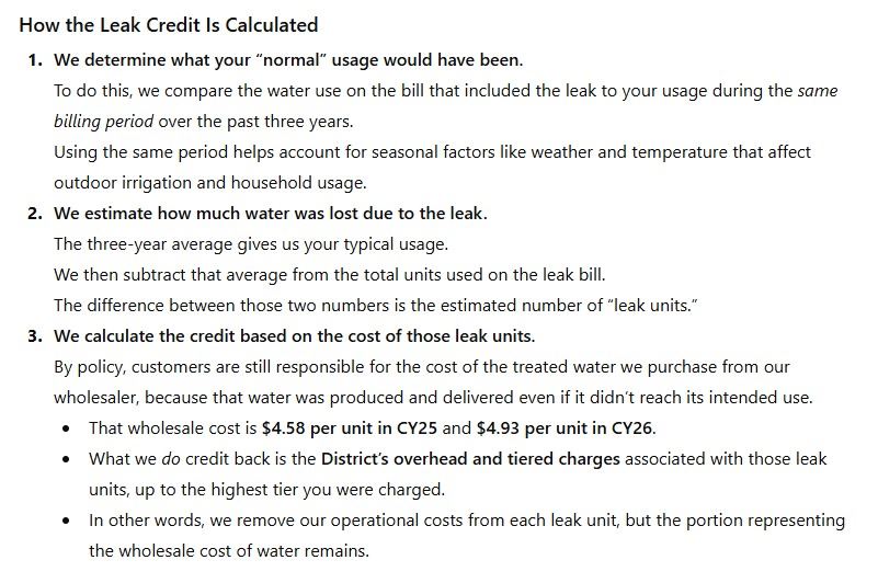 Leak credit calculation